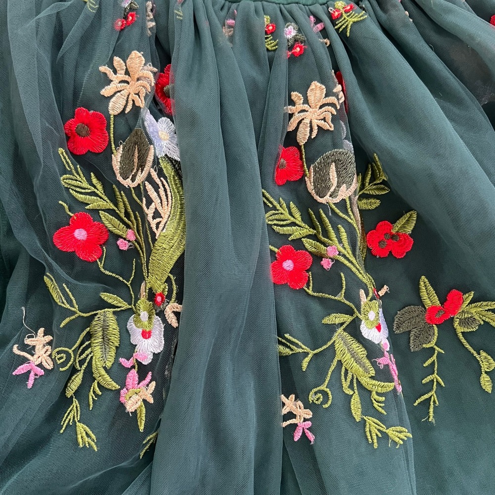 Mini Taylor Reindeer Floral Tulle Dress 7-8Y Girls‎ Forest Green Christmas Party - Picture 5 of 12